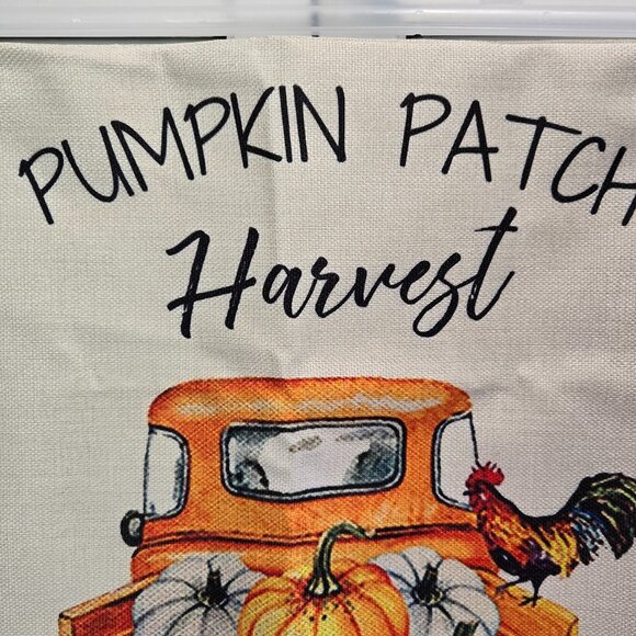 NEW "PUMPKIN PATCH HARVEST A TIME TO GATHER" VTG TRUCK LINEN PILLOW COVER 18" - Picture 2 of 6